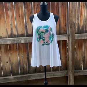 LuLaRoe tank top graphics white ‘LuLaRoe Cruise 2018’ Sz XS FIRM on Price